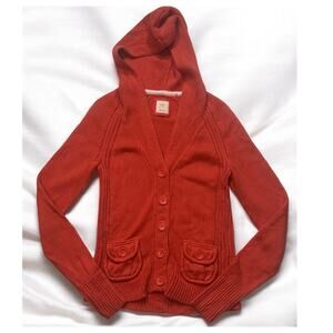 Vintage Old Navy Hooded Cardigan Sweater Women Medium Academia Preppy School Red